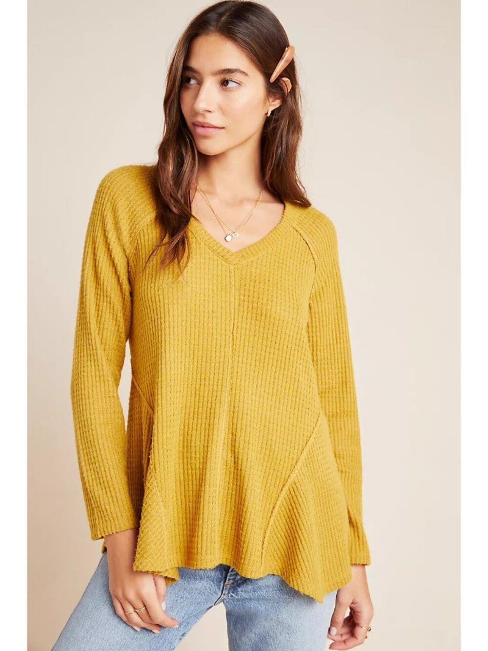 Maeve By Anthropologie Harley Pullover Gold Long Sleeve Peplum Tunic Top Small